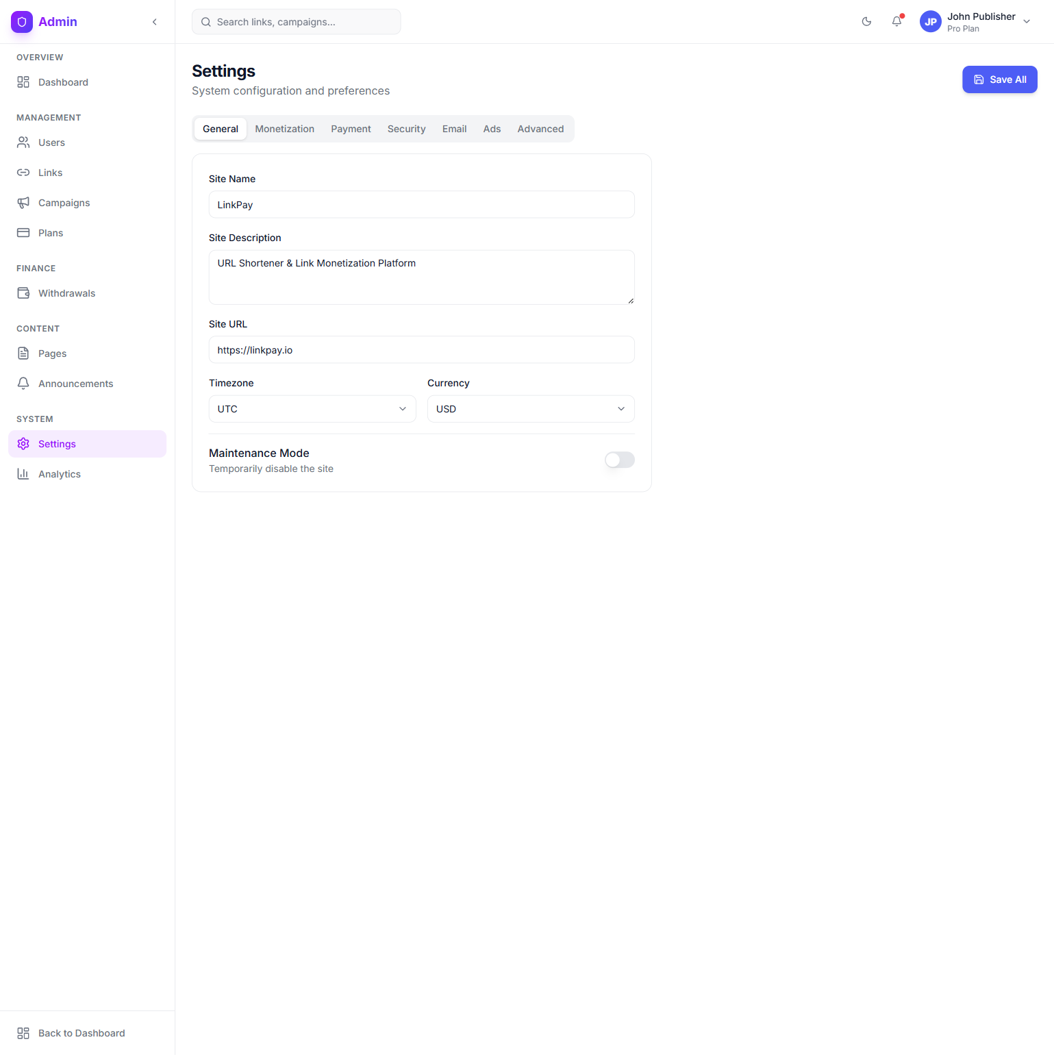 Admin: Settings