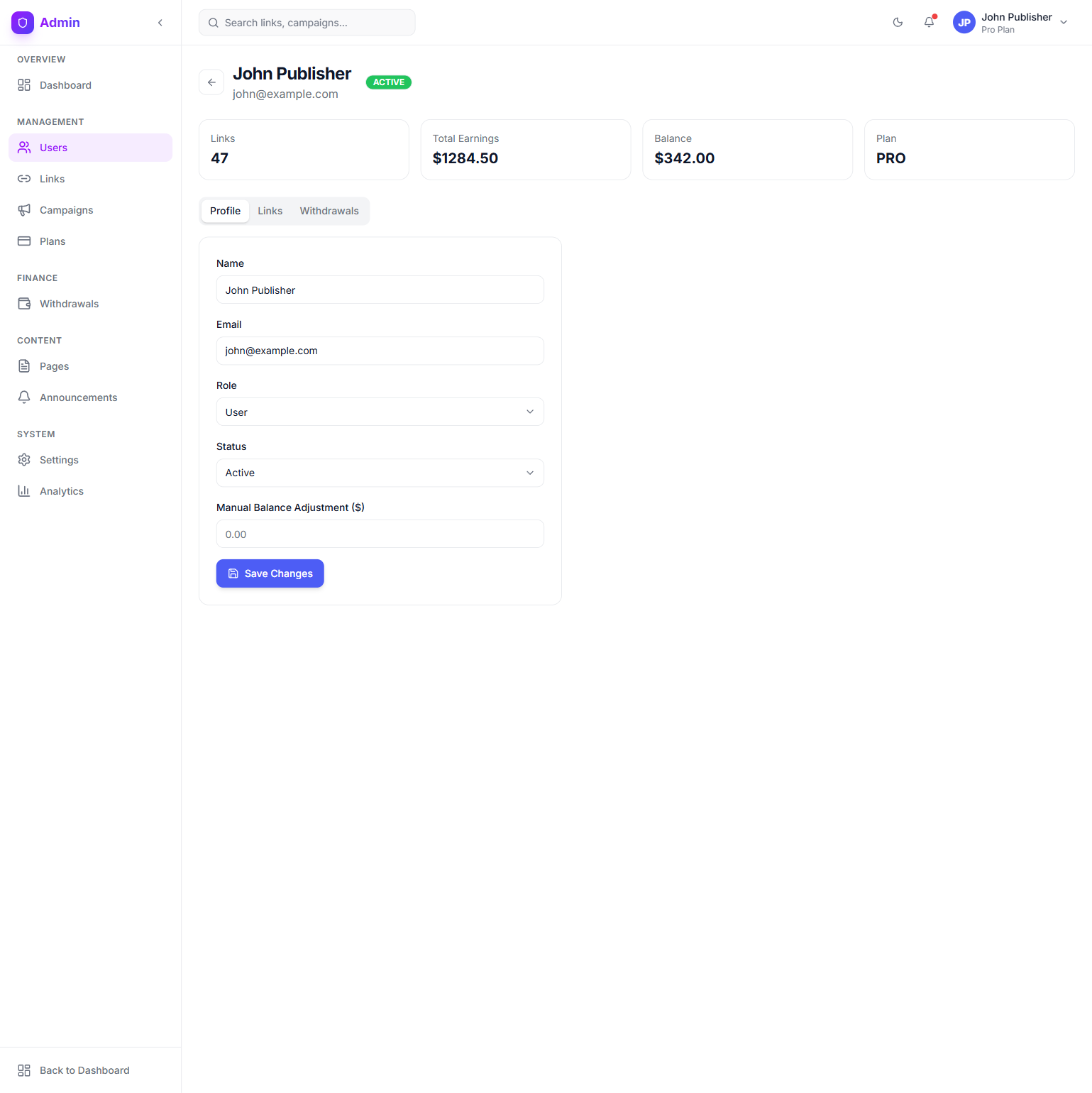 Admin: User Detail