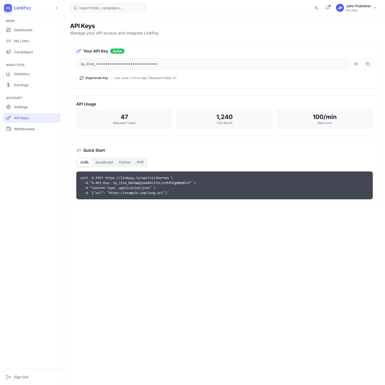 User: API Keys